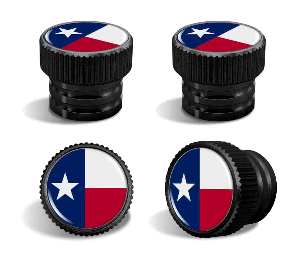 Texas Lone Star Flag Tire Valve Stem Caps – Black Aluminum Set of 4